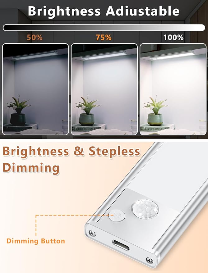 Under Cabinet Rechargeable Lighting: Motion Sensor Dimmable Lights Indoor - Battery Operated Lights - Wireless Activated Closet Light Magnetic Led Light for Kitchen Home Bathroom Counter Shelf
