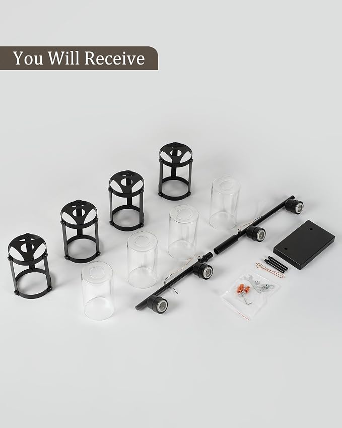 4-Light Black Bathroom Light Fixtures, 29 Inch Modern Bathroom Vanity Lighting Fixtures Over Mirror with Clear Glass and Metal Cage Wall Sconce Lights for Bath, E26, OS-3014BK-4W