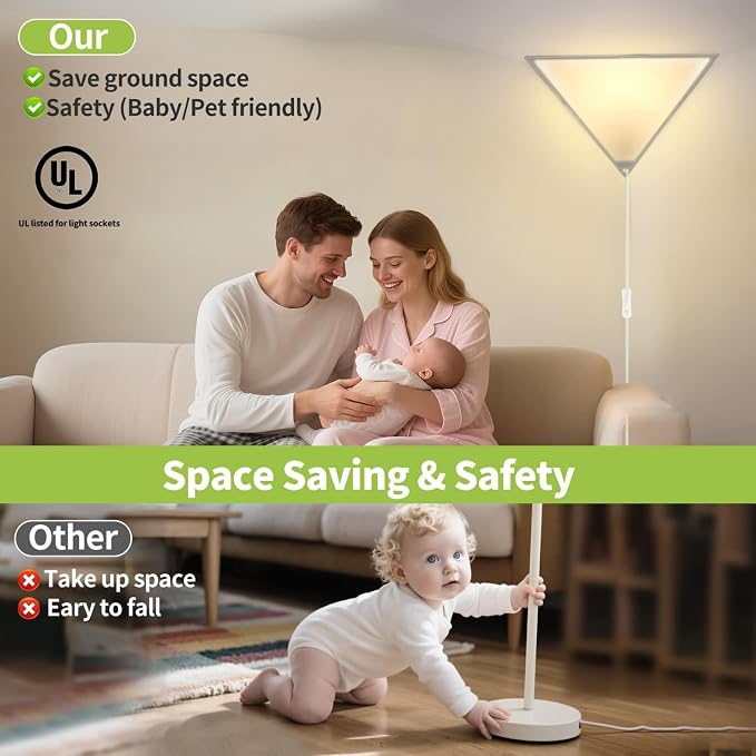 Corner Ceiling Light with Switch, Triangle Corner Lamp, 1 Pack | Linen Shade, 8.2ft Clear Cord, Plug in Ceiling Light Safe for Kids & Pets, Corner Lights for Living Room, Bedroom Dark Corner