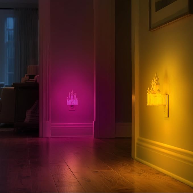Night Lights Plug into Wall,3D Printed Castle RGB Night Light | 10-Color Change NightLight, 3 Level Brightness Adjustable Dimmable Nightlights with Dusk to Dawn Sensor for Bathroom Hallway
