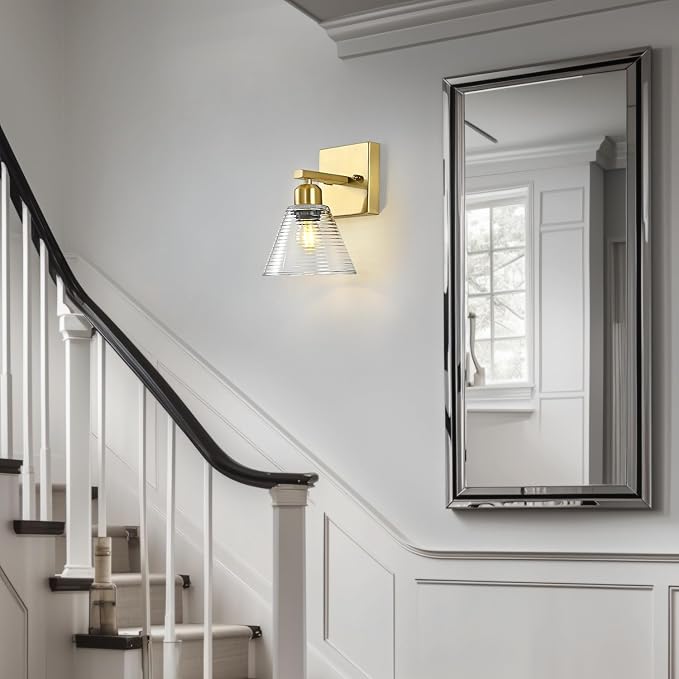 1-Light Bathroom Vanity Light, Gold Modern Bathroom Lighting Fixtures with Clear Glass Shade, Farmhouse Wall Sconces for Mirror Kitchen Bedroom Living Room