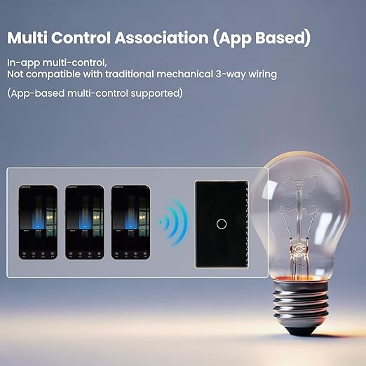 WiFi Energy Monitoring Smart Light Switch,Single Pole 1-Button,Neutral Wire Required,2.4GHz,Compatible with Alexa,Tuya/Smart Life App,Single-Gang,Aluminum Frame 2.5D Glass Panel,Black