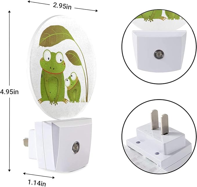 EKOBLA Frog Night Light Two Frogs Under Big Leaf Green Animal Cute Night Lights Plug into Wall for Boys Girls Room LED Round Lamp, Dusk to Dawn 0.5W Sleep Friendly