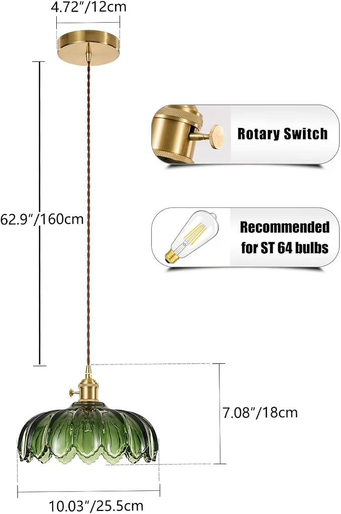 XZHGCEE Vintage Pendant Light Fixtures: Glass Pendant Lights Kitchen Island, Green Pendant Light, Modern Chandelier Pendant Green Light Fixture for Bedroom Dining Room