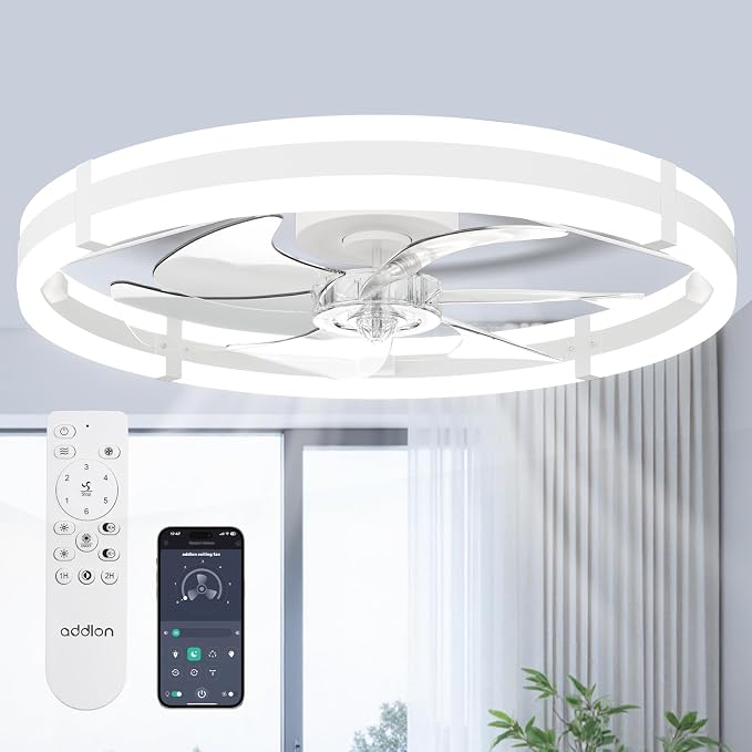 addlon 24" Low Profile Fandelier Ceiling Fans with Lights and Remote, White | Wider Airflow, 3000-6000K Dimmable LED, 6 Speeds, Reversible DC Motor, Remote and App Control, Memory Function, Timer, Quiet