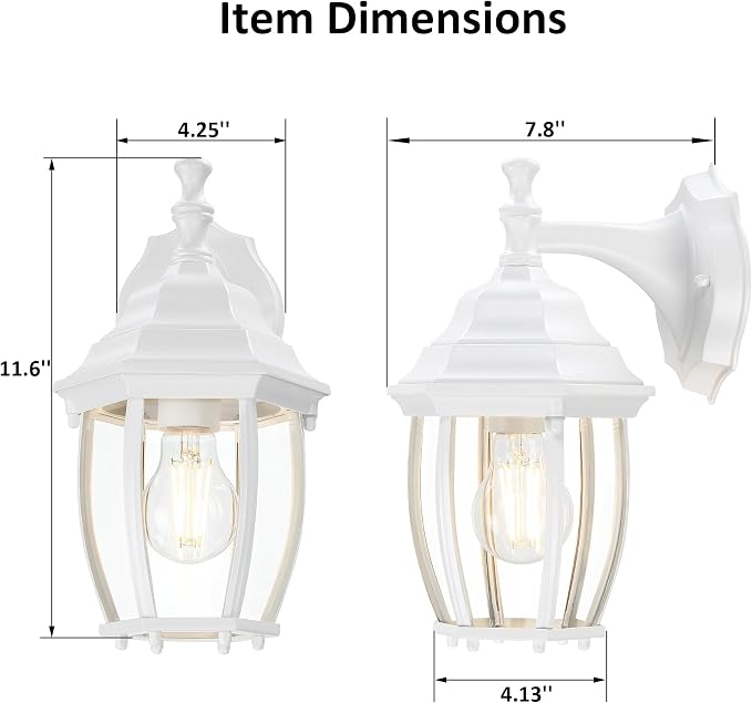 Outdoor Wall Light Fixture, Rustproof Aluminum, Glass | Large Exterior Porch Light Wall Sconce Lantern for House, Patio, Garage, Waterproof, E26 Socket 60W Max, White