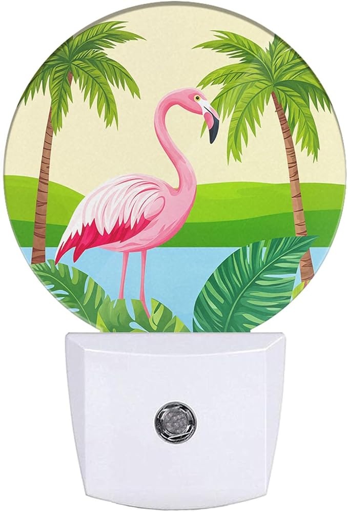 EKOBLA Tropical Flamingo Night Light, Palm Tree Jungle Plug-in Nightlight with Dusk to Dawn Light Sensors for Bedroom, Bathroom, Hallway, Kitchen, Gifts Ideal for Boys Girls Women Men