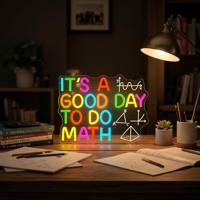 It's a Good Day to Do Math Neon Sign Colorful LED Wall Decor | Dimmable Classroom Neon Lights Math Teacher Gift Study Room Library Kid Room Home Office Motivational Math Neon Light Decor