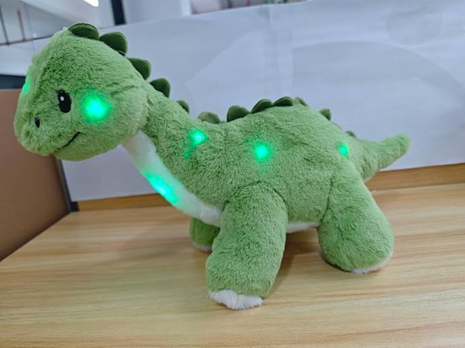 Glow Guards 16'' Light up Triceratops Dinosaur Stuffed Animal,LED Soft Dinosaur Plush Toy with Magic Night Lights&Lullaby,Birthday Children's Day for Toddler Kids (Green, LED)