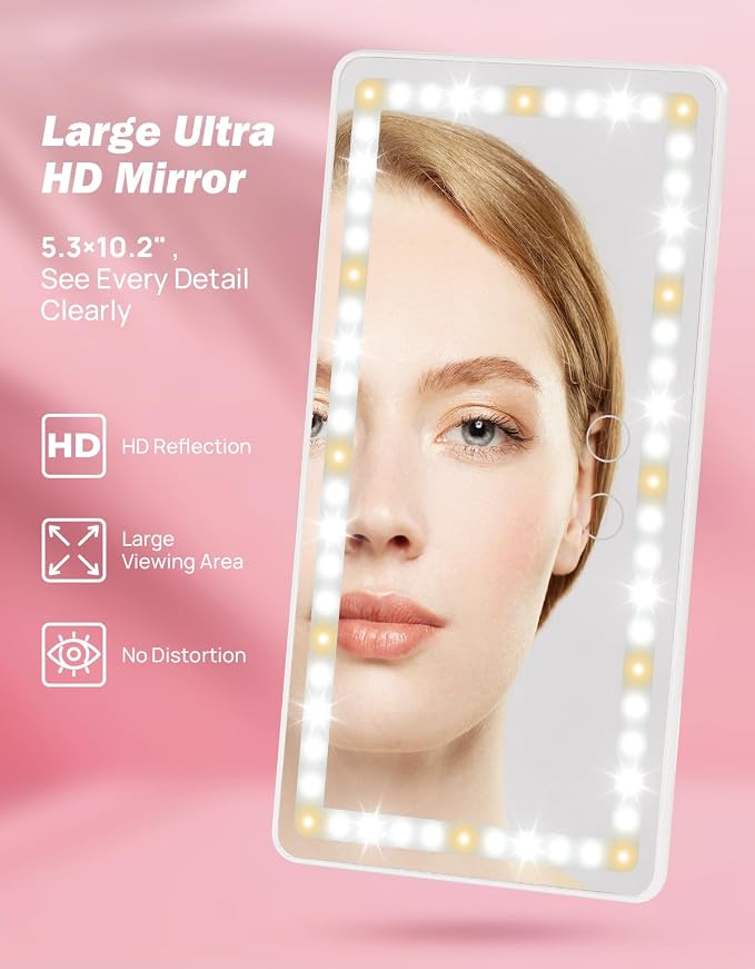 JOYTUTUS Car Sun Visor Vanity Mirror, Car Vanity Mirror with Lights, Makeup with 3 Light Modes & 60 LEDs, Rechargeable Dimmable Touch Control Travel Makeup for Sedan Truck SUV