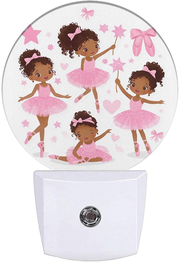 EKOBLA Cute Black Ballet Dancers Night Light African-American Ballerinas Girl Cartoon Night Lights Plug into Wall Auto Sensor LED Lamp for Ballet Lovers Teen Girls Gifts