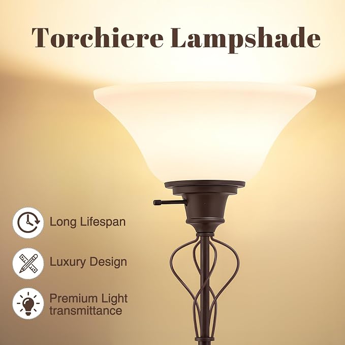 Floor Lamps for Living Room, 70" Tall Torchiere Floor Lamps, Plastic Shade | Tall Lamp with Adjustable Gooseneck Reading Light, Modern Corner Standing Lamp for Bedroom, Office, Separate On/Off Switch