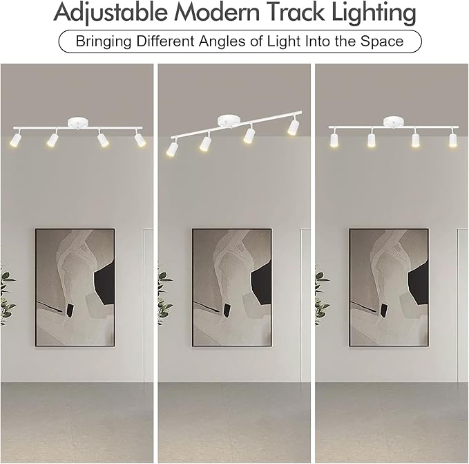 4 Light Track Lighting Fixtures Ceiling, 16W/2700K White Track Lighting with Acrylic Lampshade & Rotatable Light Heads, 20000hrs Lifespan, Modern LED Track Lights Ceiling for Kitchen/Hallyway