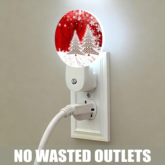 Plug-in Red Christmas Night Light Coffee Bean Trees Snowflake Nightlight with Dusk to Dawn Sensor, Auto On/Off 0.5W Energy-Saving LED Lighting for Men Women Boys Girls Gift