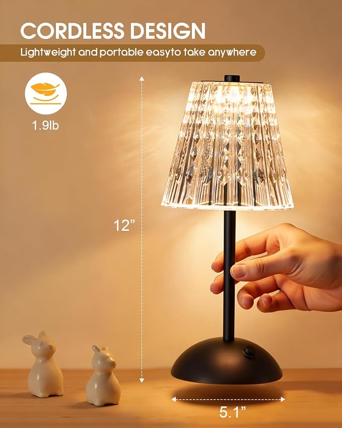 Nusogon 4 Pack Rechargeable Cordless Table Lamp, Touch Control Desk Lamp | 3 Color Dimmable LED Black Small Lamp for Bedroom Bedside Restaurant Kitchen Home Decor