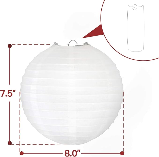 Novelty Place 8 inch White Paper Lanterns (Pack of 10) - Great Chinese/Japanese Home, Party & Wedding Decorations