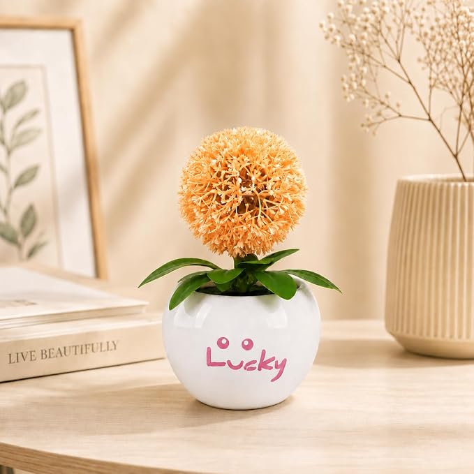 Dandelion LED Night Light,Rechargable Flower Bonsai Desk Lamp with Ceramic Base,Stepless Dimmable & Touch Control Accent Light,Aesthetic Room Decor for Bedroom,Dorm,Gifts for Girls Women (Orange)
