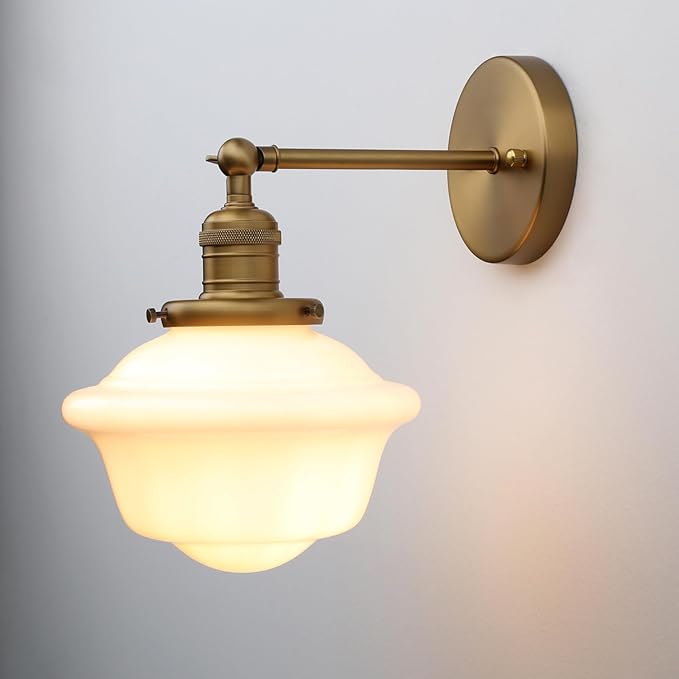 Pathson Vintage Wall Sconce Lamp with Milk White Glass Shade, Hardwired Bathroom Wall Vanity Lighting for Living Room Bedroom Kitchen