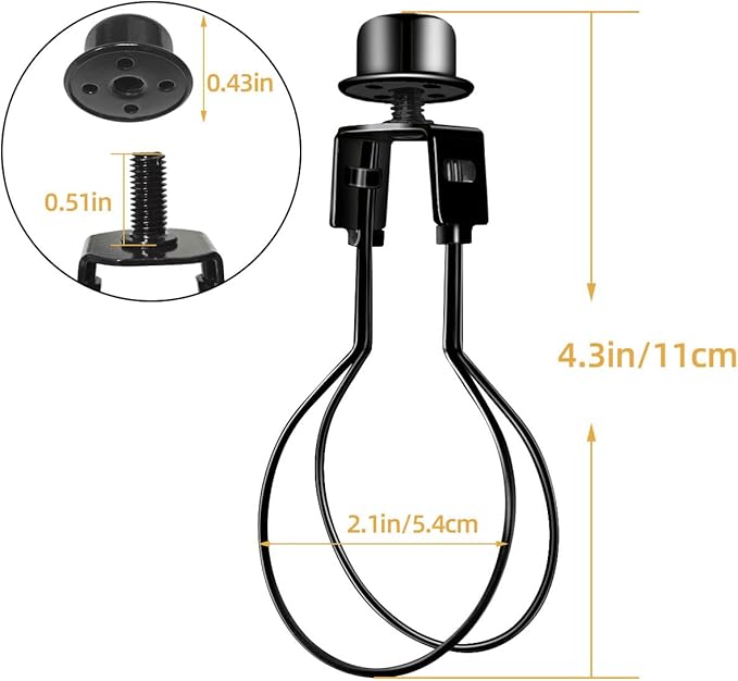 Clip on Lampshade Adapter, Shade Light Bulb Clip Adapter Includes Finial and Lampshade Levellers, Lamp Shade Holder for Clip On Light Bulbs Attaching Finial DIY Lighting Accessories (1 Pcs, Black)