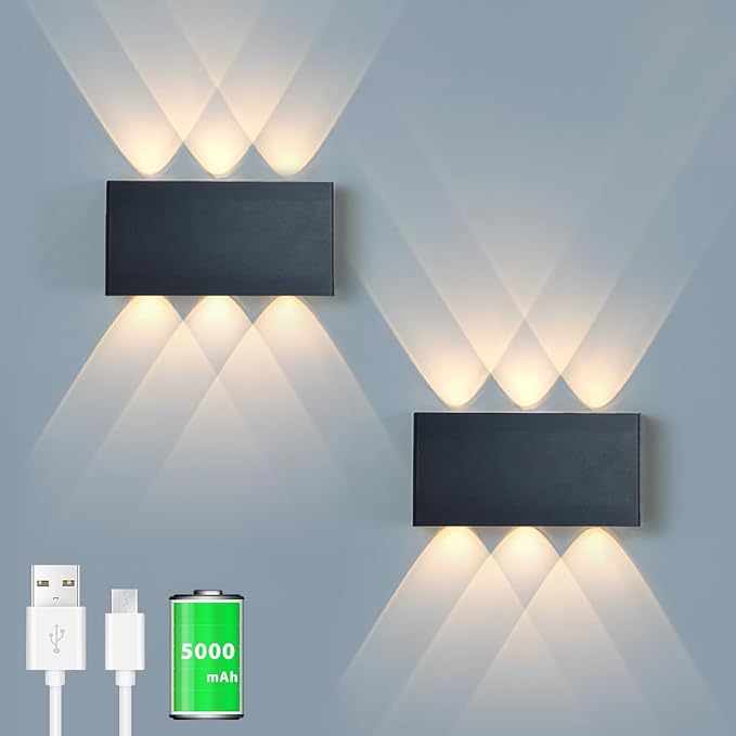 Shelprojsu 2 Pcs LED Magnetic Wall Sconce Lights,5000mAh Wireless Bedside Wall Light USB Rechargeable Reading Wall Lamp,3 Lighting Colors and Dimmable Battery Operated Wall Sconces (Black, 2 pcs)