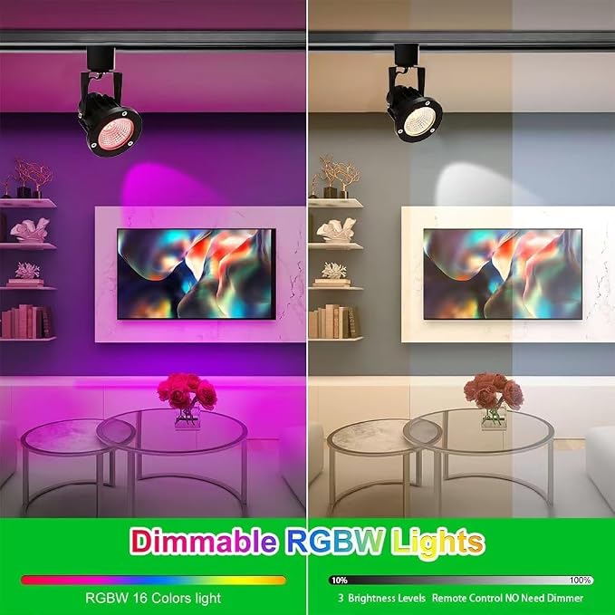 12W RGBW Track Lights Head,Color Changing Track Lighting Head Compatible with H Type Rail,16 Color RGB Track Light for Accent Retail Artwork,Task,Game-6 Pack (Black)