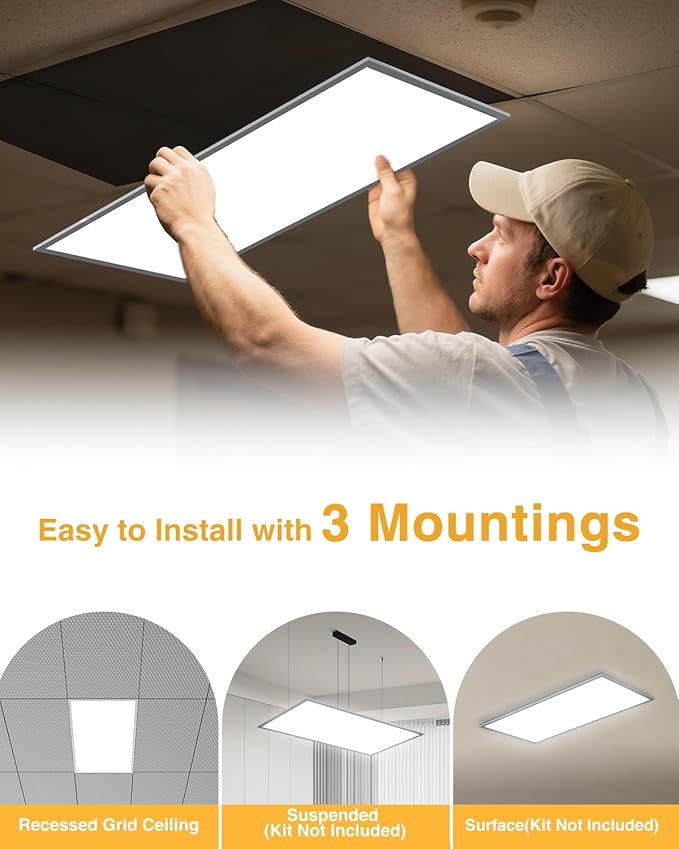 LED 2x4 Flat Panel Light, Drop Ceiling Lights Fixture, Selectable Features, 30W/40W/50W/60W/72W, 3000K/3500K/4000K/5000K/6500K, Dimmable (0-10V), for Office Kitchen, ETL Listed, 40 Pack