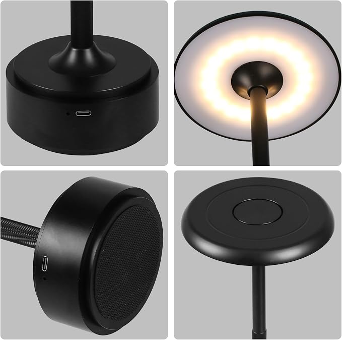 Cordless Rechargeable Modern Metal Table Lamp, Touch Dimming, 3-Color | Black 5200mAh Battery, Portable LED Desk Light, Touch Sensor, Suitable for Night Light/Restaurant/Night Stand/Coffee/Bar