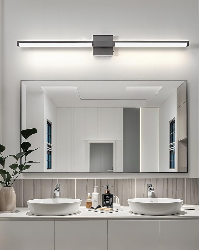 Modern Bathroom Light Fixtures Over Mirror, 40 Inch Matte Black Vanity Light Bar for Bathroom, 24W 5CCT Diammable Wall Light