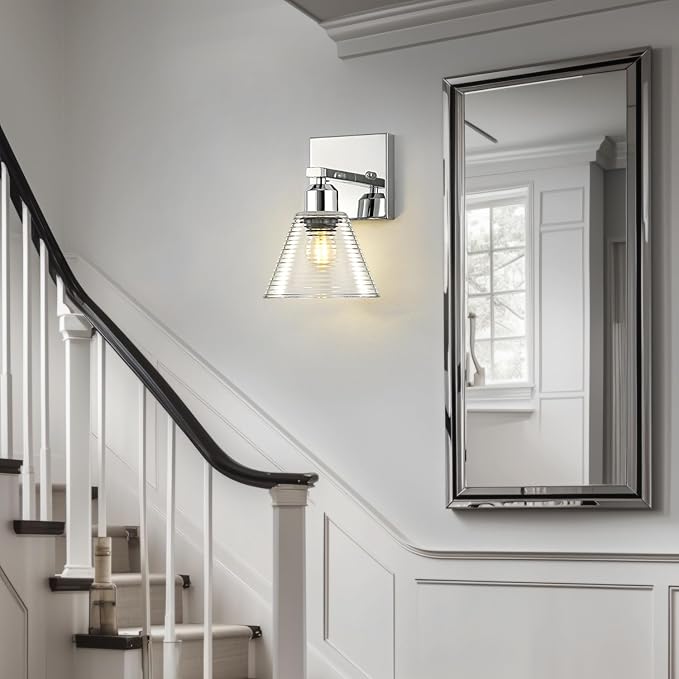 1-Light Bathroom Vanity Light, Nickel Modern Bathroom Lighting Fixtures with Clear Glass Shade, Farmhouse Wall Sconces for Mirror Kitchen Bedroom Living Room