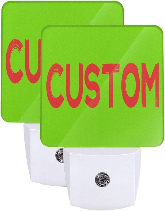 Personalized LED Plug-in Night Light 2-Pack with Pictures Text Logo, Custom Photo Auto Sensor Nightlights Set of 2 for Bedroom Bathroom Hallway Decor Gifts
