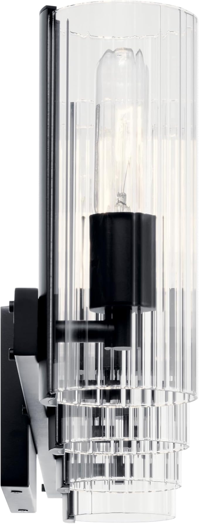 Kichler Jemsa 4 Light Vanity, Modern Light with Clear Fluted Glass in Black for Bathroom or Powder Room (9.75" x 32"), 55169BK