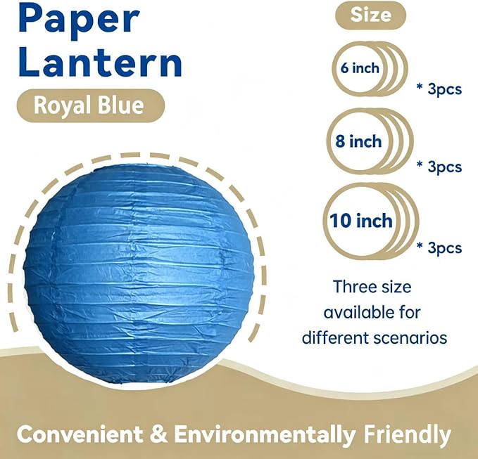 9 Pcs Royal Blue Paper Lanterns Mixed Sizes Hanging Paper Lanterns Decorations Round Chinese Paper Lanterns for Birthday Baby Shower Wedding Graduation Party Decor Blue Party Decorations