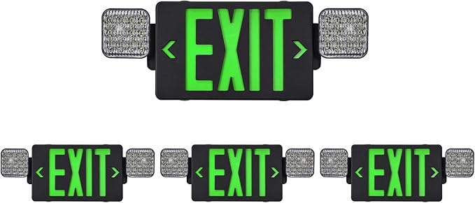 TANLUX Black Housing Exit Sign with Emergency Lights, LED Emergency Exit Light with Battery Backup, UL Listed, AC 120/277V, Commercial Emergency Lights Combo for Business - 4 Pack