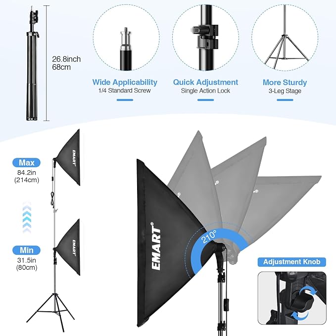 EMART Softbox Photography Lighting Kit, 20"x28" Soft Box for Portrait 2Pack | 6500K E26/E27 LED Bulb, Professional Studio Lights for Photography, Video Recording, Live Streaming, Portraits Shoot, Podcast