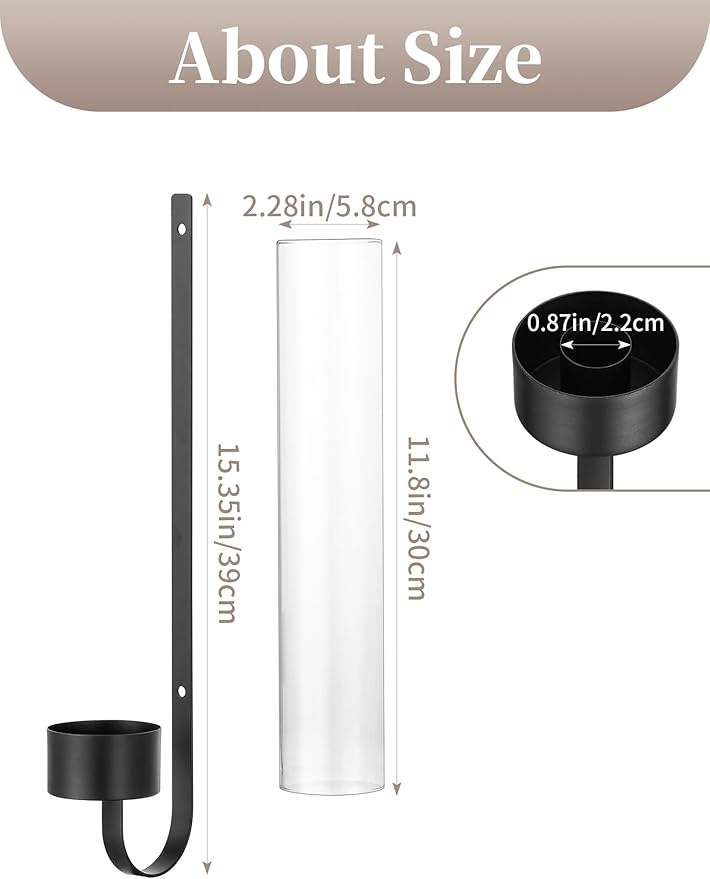 Sziqiqi Black Wall Candle Holders: Metal Candle Sconces for Taper Set of 2 Modern Wall Mounted Candlestick Holder with Hurricane Glass for Living Dining Room Bedroom Bathroom Outdoor