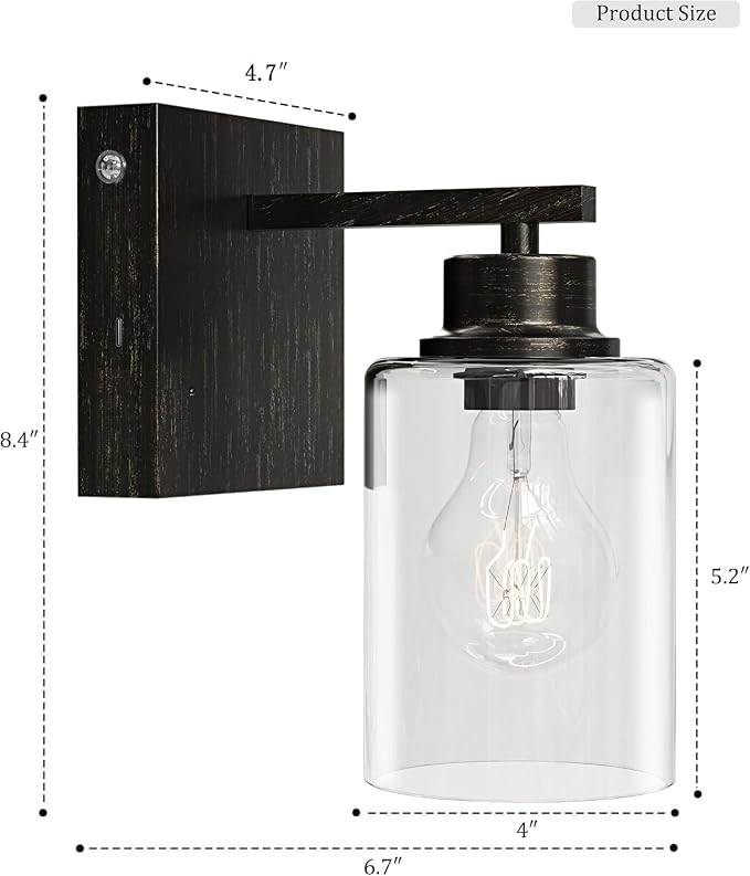 Rayogale Wireless Battery Operated Wall Sconce Set of 2 with Remote Control | Retro Industrial Black Brass Dimmable Easy Install Rechargeable Wall Light with Timer for Living Room Bedroom Emergency 3000K
