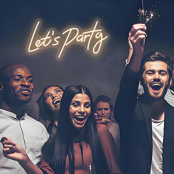 Lets Party Neon Sign for Party Wall Decor, 16.5x8.4 inch Compact Neon Party Decorations LED Glow Lights Supplies Accessories, Warm White