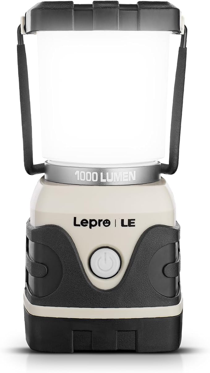 Lepro 1000LM Battery Powered LED Camping Lantern with 4 Light Modes, White | Waterproof Tent Light, Camping Essentials, Lantern Flashlight for Camping, Emergency Light, Power Outages, Not Rechargeable