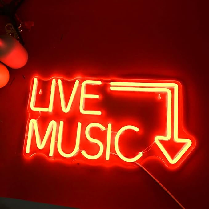 Music Live Led Neon Signs - Handcrafted LED Signs 17 * 11 inches - Wall Decor Light For Nightclub,Bar or Bedroom,Music Stadio