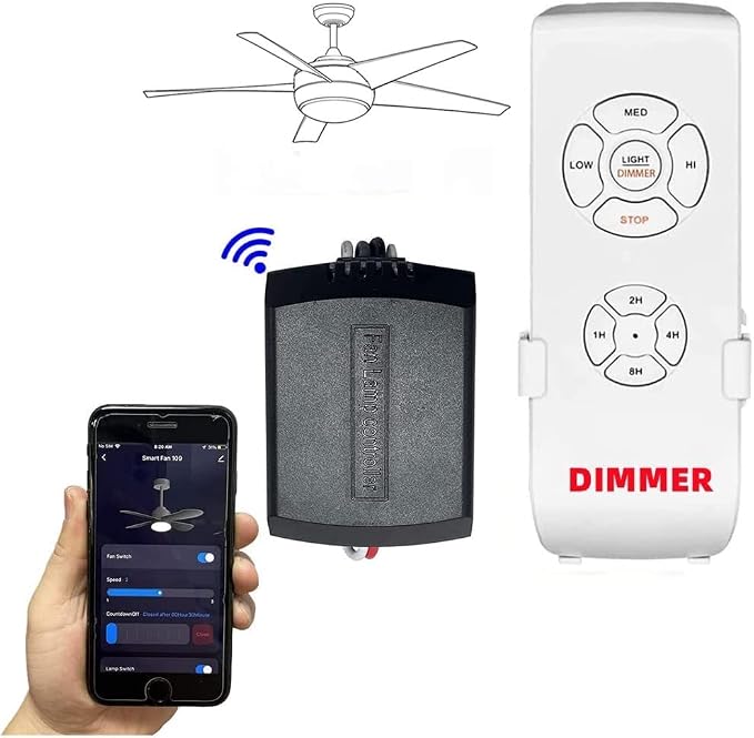 Smart Wi-Fi Ceiling Fan Remote Control Kit, 3 Fan Speed & Light Dimmer,Compatible with Alexa & Google Home Smart Life APP