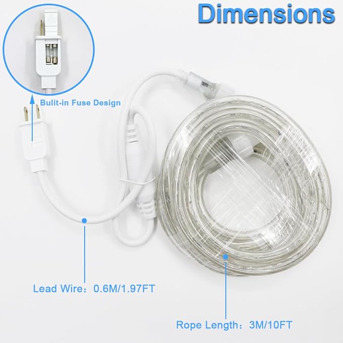 10 ft LED Rope Lights, 108 LED Connectable and Flexible Tube Lights,Rope Lights for Bedroom,Garden,Patio,Deck,Backyard,Kitchen,Christmas Decoration(White)