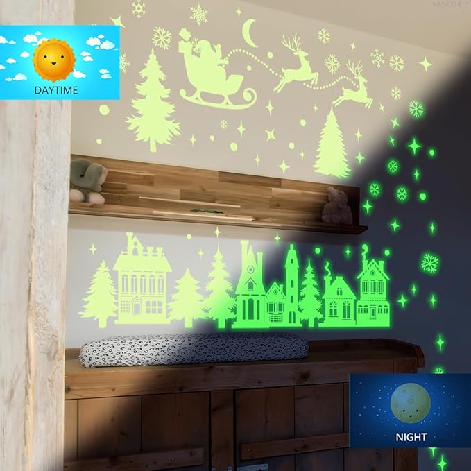 DIY Creativity Starry Sky Astronaut Night Light Wall Stickers Cartoon Rabbit Wall Stickers Star Spaceship Night Light Stickers Room Decoration (Christmas Stickers)