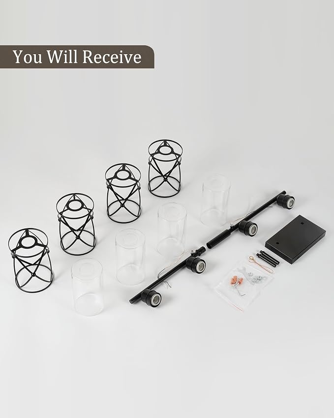 4-Light Black Bathroom Light Fixtures, 29 Inch Modern Bathroom Vanity Lighting Fixtures Over Mirror with Clear Glass and Metal Cage Wall Sconce Lights for Bath, E26, CH9176BK-4W
