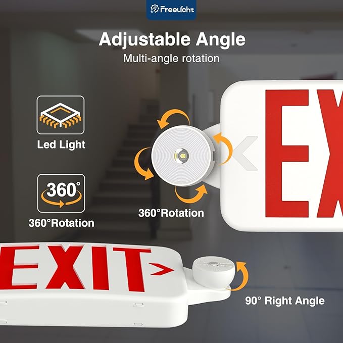 FREELICHT 12 Pack Red Led Exit Signs with Emergency Lights Combo Adjustable Two Heads,Battery Backup Exit Light, Hard Wired,UL Listed,AC 120/277V
