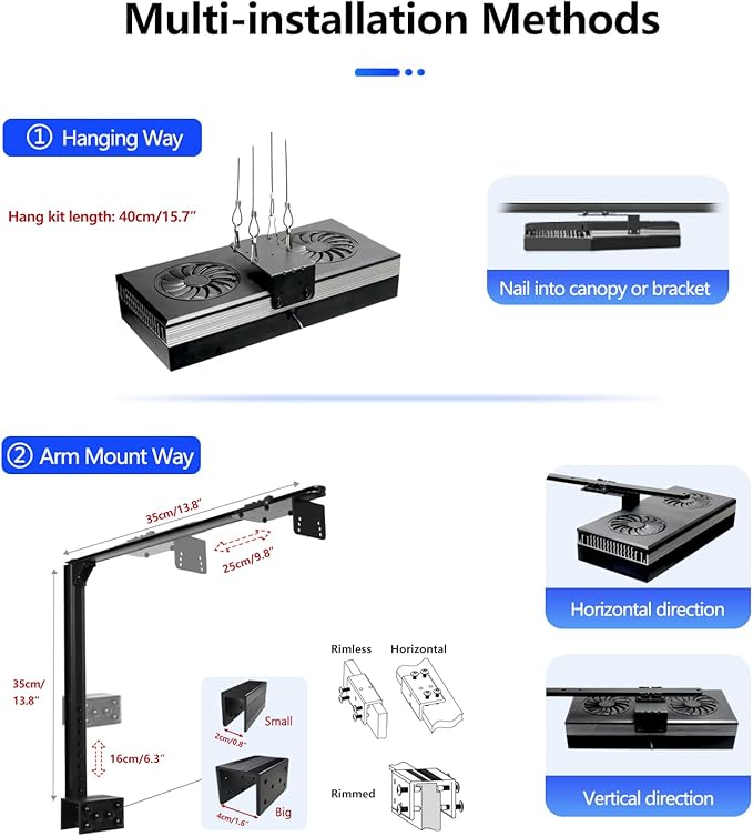 PopBloom RL180 Full Spectrum Reef Light WiFi Marine Reef LED Aquarium Light Saltwater Aquarium Fish Tank Lamp (180W WiFi Black)