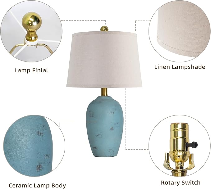 AIEAMPDO 21'' Set of 2 Coastal Small Ceramic Lamps for Bedroom | Traditional Nightstand Bedside Desk Table Lamp for Living Room Office Dorm, 2 Bulbs Included
