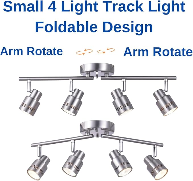 4 Light Modern Track Lighting Kit Flexibly Adjustable Bar with Multi-Directional Brushed Nickel Ceiling Spotlight for Kitchen, Bedroom, Living Room,Closet GU10 Not Included