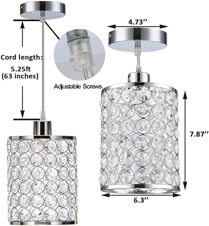 3 Pack Crystal Pendant Light, Modern Chrome Kitchen Island Pendant Lighting,Cord Adjustable Bar Ceiling Hanging Lights for Kitchen Dining Room Bedroom Bar