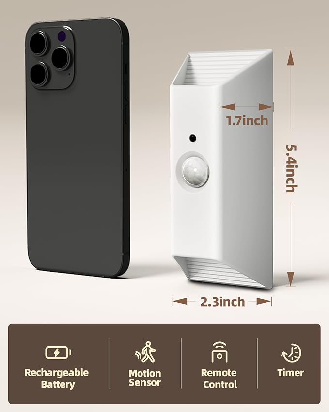 EZVALO Motion Sensor Wall Light with Remote Control, Wireless Wall Lamp, 3 Color Temps, Dimmable, Magnetic, LED Indoor Rechargeable Wall Sconce, 4000mAh, for Hallway, Stair, Bedroom, Renters