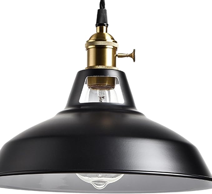 YUBOLE Indsutrial Black Plug in Hanging Lights with 216.5" L Cord | Black & White 10.6"W Shade, E26 Swag Pendant Light with Switch for Kitchen Bedroom Dining Bar Reataurant Cafe Loft